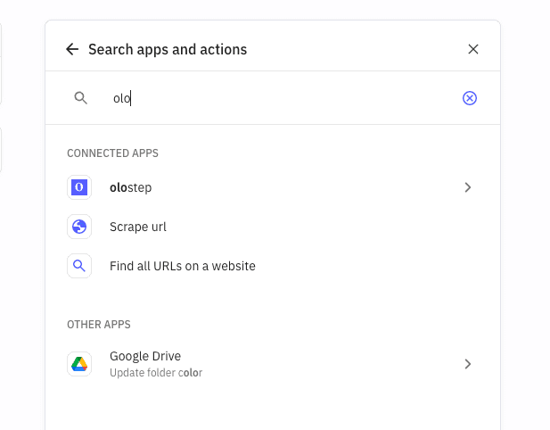 Search for Olostep in Relay app picker