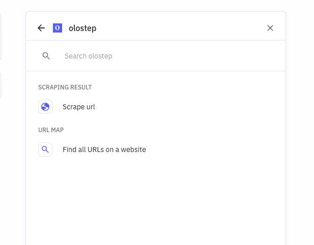 Olostep action selector in Relay
