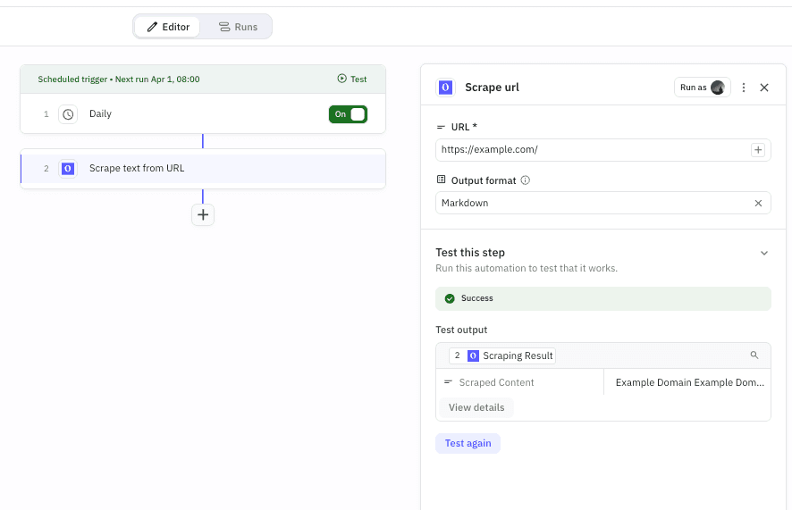 Relay test output and publish flow